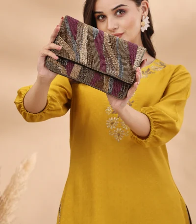 Kooky Abstract Embellished Satin Sling Bag