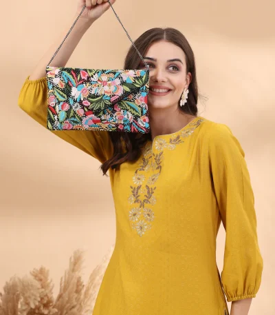 Boho Floral Embellished Satin Sling Bag