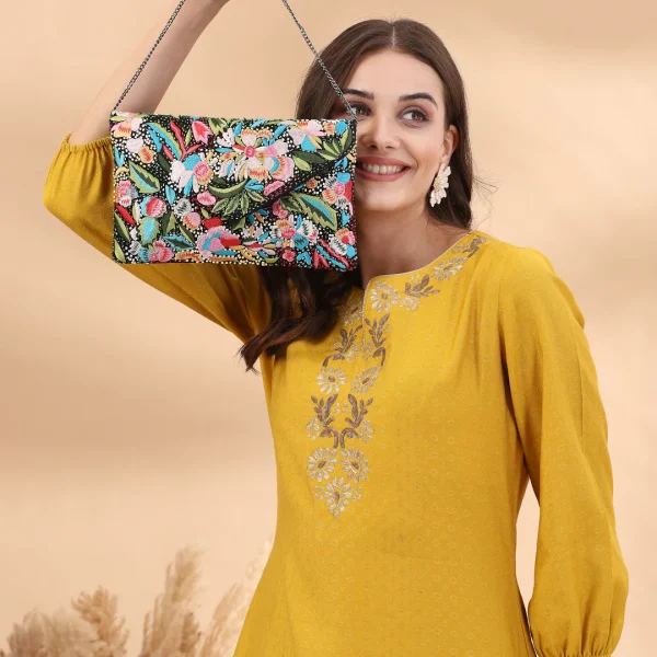 Boho Floral Embellished Satin Sling Bag